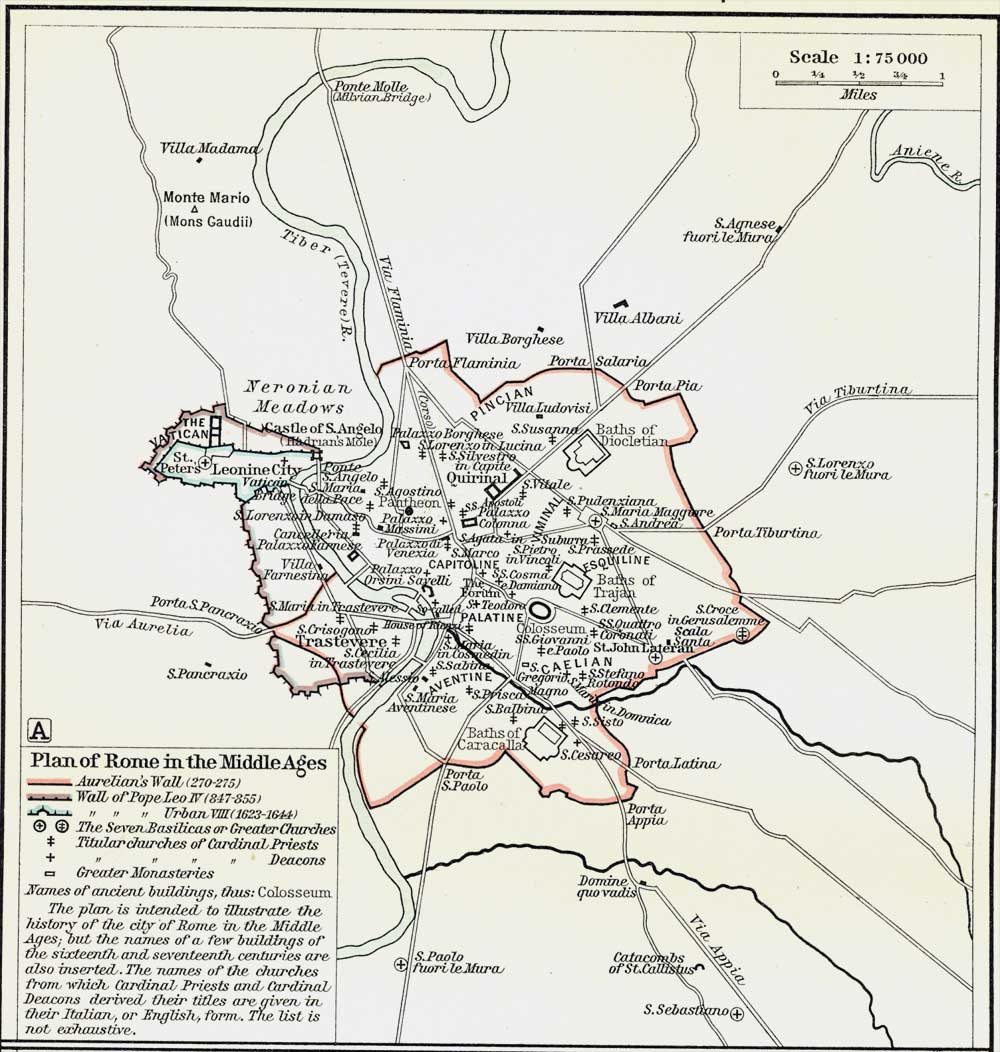 Plan of Rome in the Middle Ages